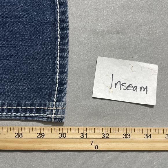 Y2K Vanity Sabrina Jeans Size 28 Low Rise Blue Denim Bootcut Embroidered Sequins - Picture 10 of 12